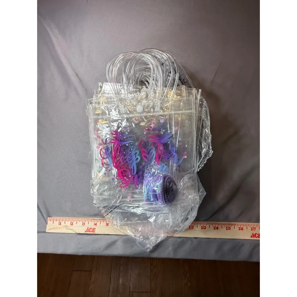NEW 14 Sleepover Squad Clear PVC Tote Bags. Iridescent Writing